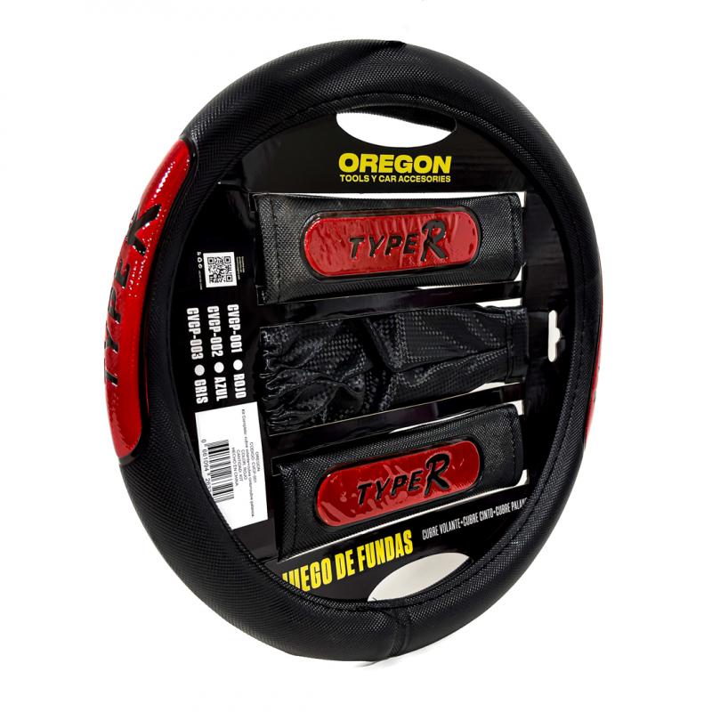 CUBRE VOLANTE 38MM + CUBRE CINTURON + CUBRE PALANCA COLOR: NEGRO + ROJO