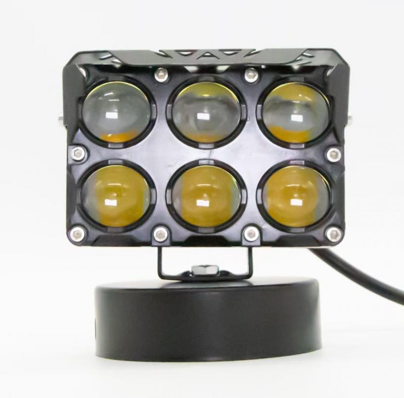 RECTANGULAR SEXTUPLE (6) LUPA EN DOS FILAS COLOR BLANCO Y AMBAR 12V / 24V MEDIDAS