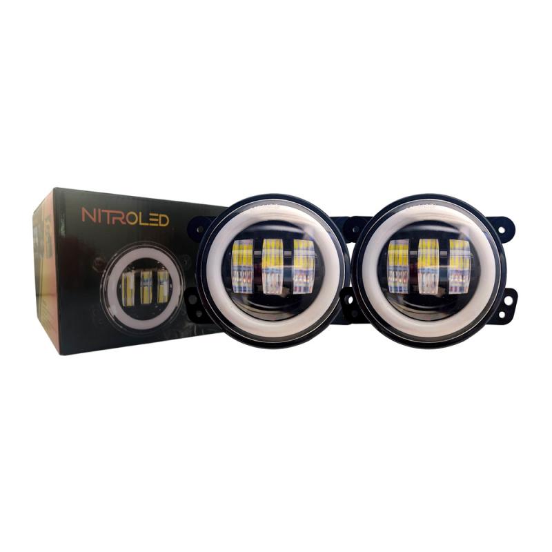 PAR DE FAROS DE 4 PULGADAS 12/24 - LUZ BLANCA Y OJO DE ANGEL BLANCO Y AMBA