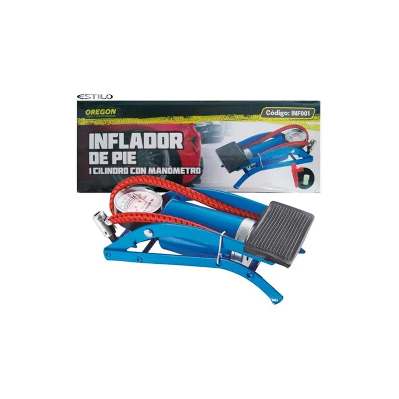 COMPRESOR / INFLADOR METALICO DE PIE 55CM x 10CM  COLOR AZUL