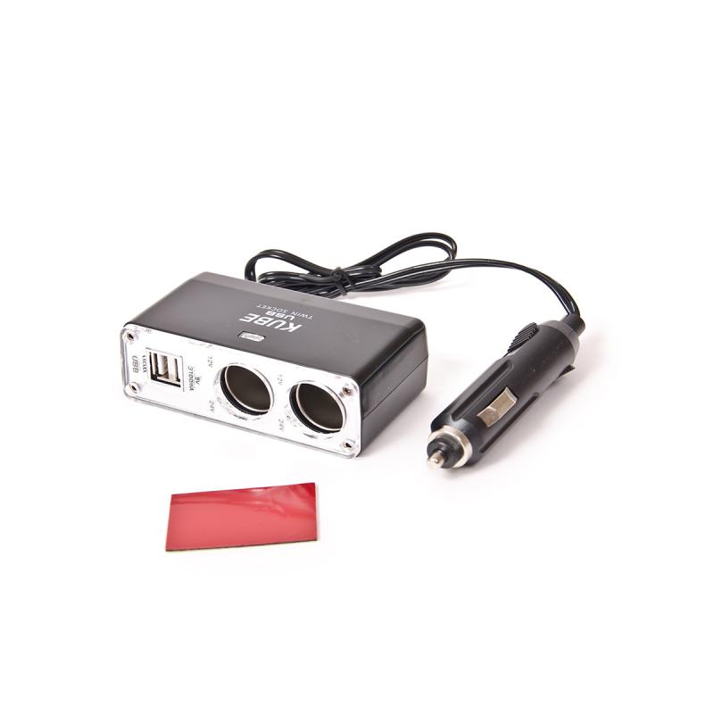ALARGUE CON 2 USB + 2 ENCENDEDOR INPUT : 12/24V OUTPUT:5V/2100MA NEGRO