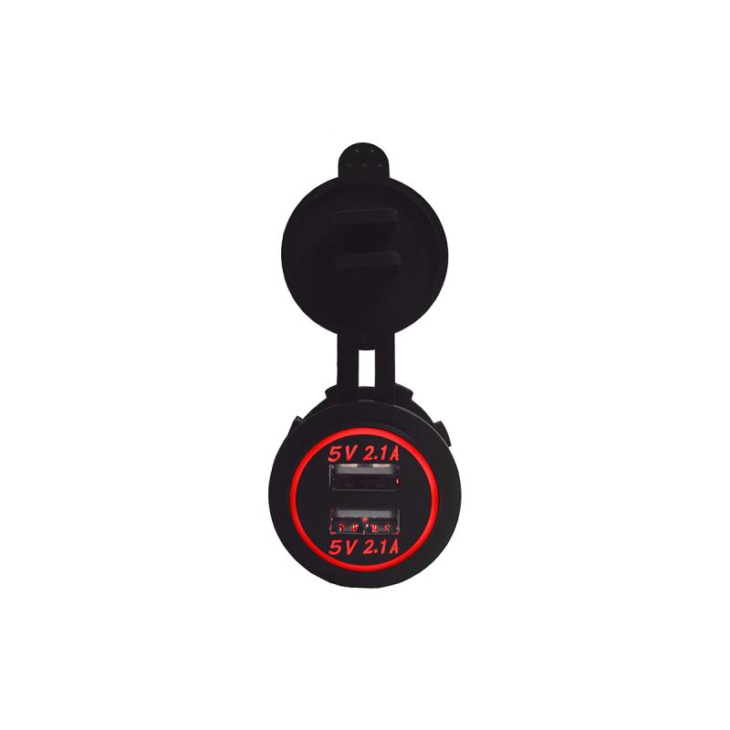 TOMA 12V USB DUAL USO ESPECIAL EN AUTOMOVILES ROJO