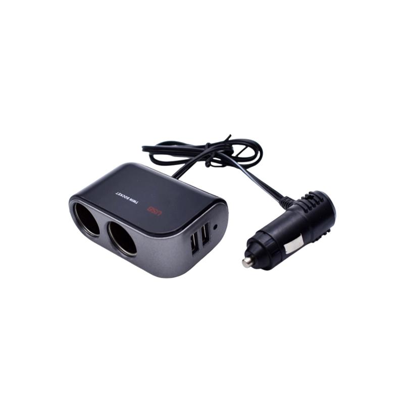 ALARGUE CON 2 USB + 2 ENCENDEDOR INPUT : 12/24V OUTPUT:5V / 3100MA / 120 WATTS CON BOTON CORTA CORRIENTE EN CADA TOMA NEGRO