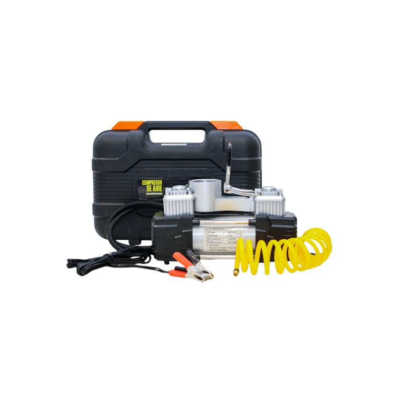 COMPRESOR DE AIRE 12, 150 PSI (COM002) CON VALIJA PLASTICA Y JUEGO DE HERRAMIENTAS