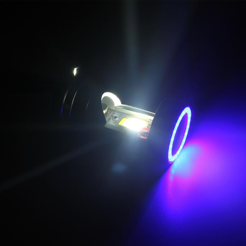 LAMPARA H4 LED BLANCO, CON OJO DE ANGEL AZUL USO RECOMENDADO 12V 30 WATTS