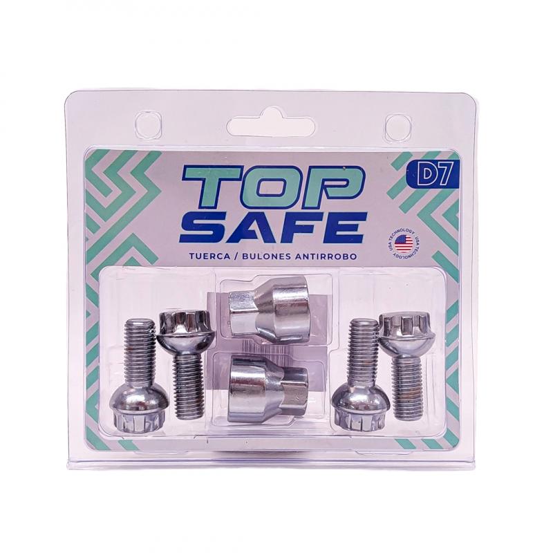 CONJUNTO DE 4 BULONES + 2 LLAVES MEDIDAS PASO DE ROSCA 12X1.5, HEXAGONO 17MM, LARGO 25MM. MARCAS: FORD / BMW / JETOUR / MERCEDES BENZ / VOLKSWAGEN / SEAT / CHERY CANTIDAD POR CAJA MASTER 50