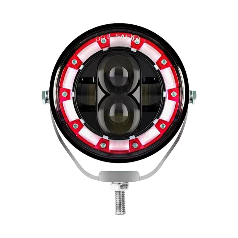 OFF ROAD FARO DE LED UNIVERSAL LUZ LED BLANCA ESTABLE CON OJO DE ANGEL DAYTIME RUNNING ROJO Y GIROS AMBAR 9V-36V 1 LED - 40 WATTS MEDIDAS 3.5 "