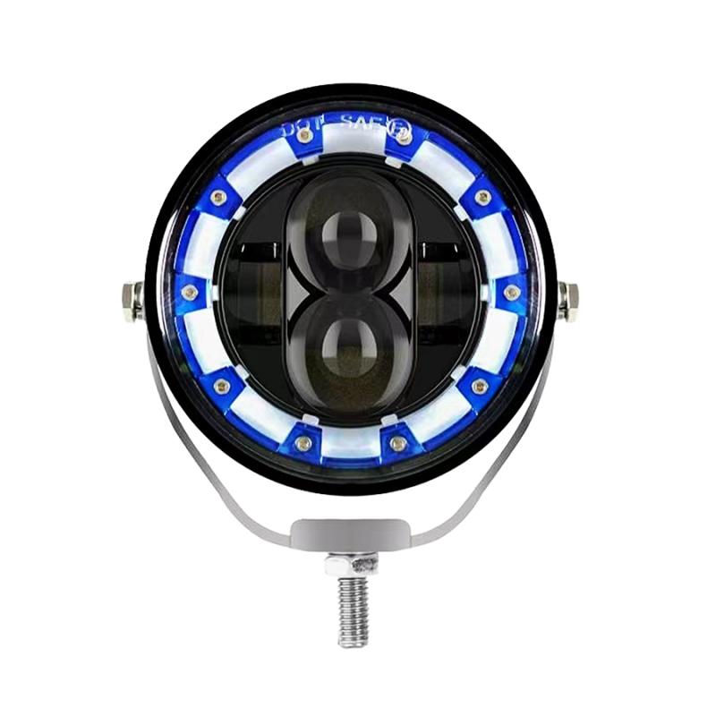 OFF ROAD FARO DE LED UNIVERSAL LUZ LED BLANCA ESTABLE CON OJO DE ANGEL DAYTIME RUNNING AZUL Y GIROS AMBAR 9V-36V 1 LED - 40 WATTS MEDIDAS 3.5 "