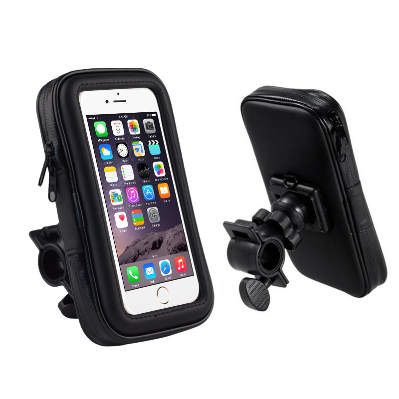 SOPORTE DE CELULAR PARA BICICLETAS Y MOTOS SCOOTER CON CIERRE Y SCREEN PROTECTOR, ENGANCHE A MANUBRIO Y ROTACION 360 GRADOS 4.7 PULGADAS COLOR NEGRO