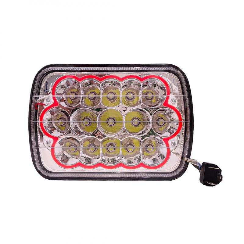 LUZ LED BLANCA CON FUNCION ALTA Y BAJA Y OJO DE ANGEL ROJO 9V-36V 15 LED - 60 WATTS MEDIDAS 7"