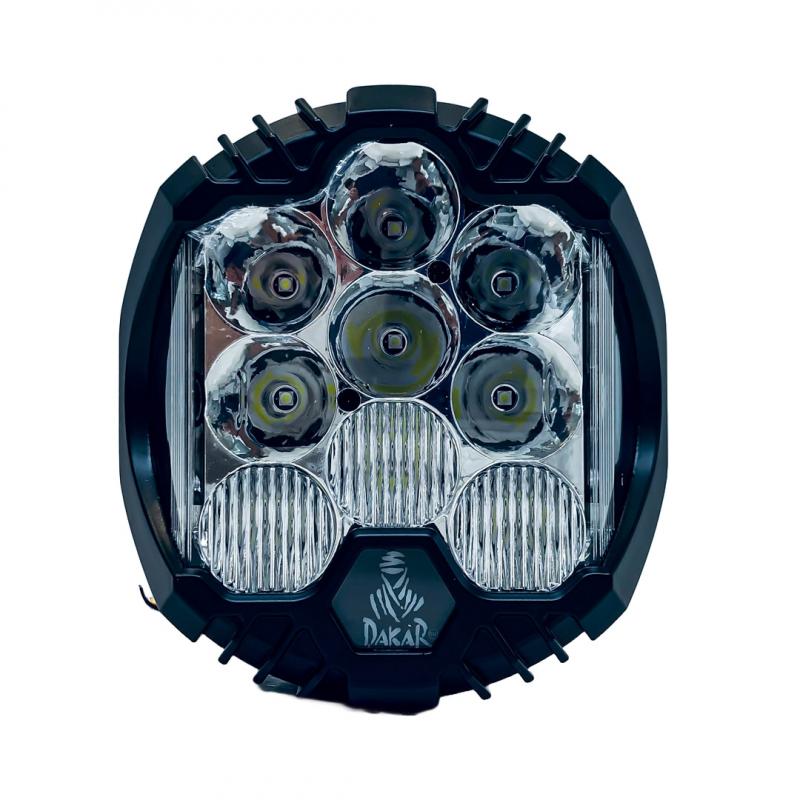 FARO DE LED UNIVERSAL DAKAR DEFENDER 9 15 LEDS CREE 180 WATTS LOGO ILUMINADO - DRL BLANCO Y AMBAR - 12V A 36V