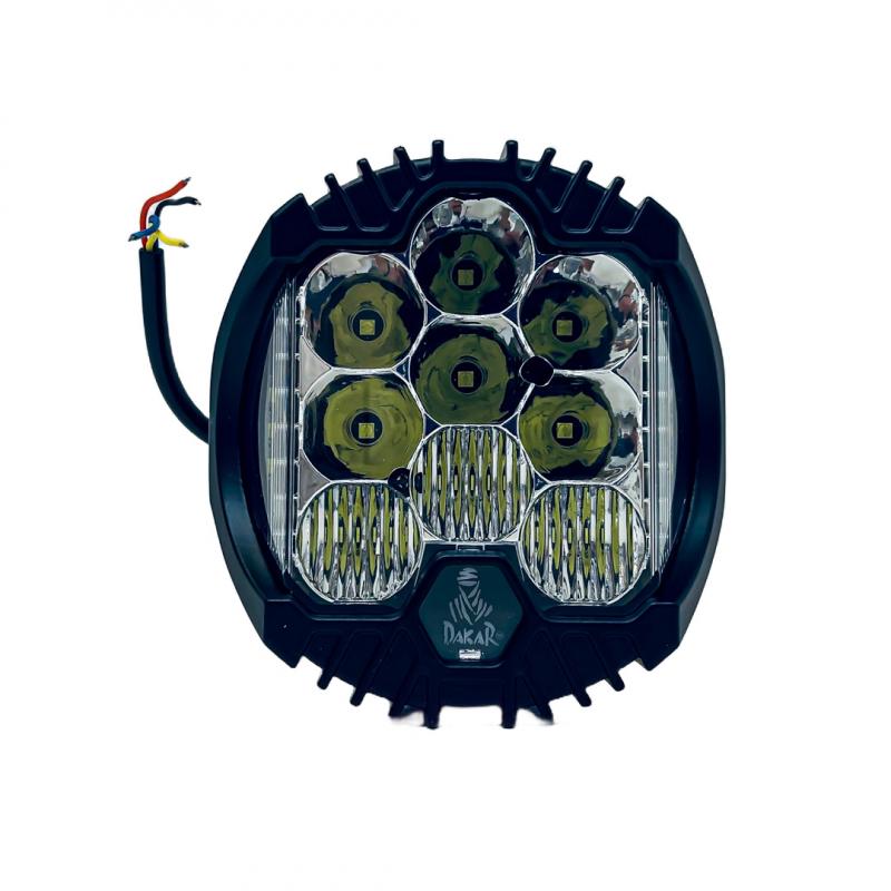 FARO DE LED UNIVERSAL DAKAR DEFENDER 5 15 LEDS CREE 180 WATTS LOGO ILUMINADO - DRL BLANCO Y AMBAR - 12V A 36V