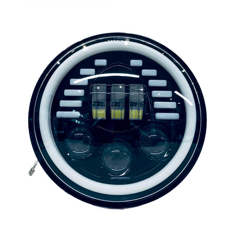 REDONDO 7" USO IDEAL JEEP WRANGLER - RENEGADE / MOTO HARLEY DAVIDSON - ROYAL ENFIELD CON FUNCION ALTA Y BAJA + DRL BLANCO Y AMBAR Y AMBAR- HAZ DE LUZ SPOT - 40 WATTS 12V A 36V