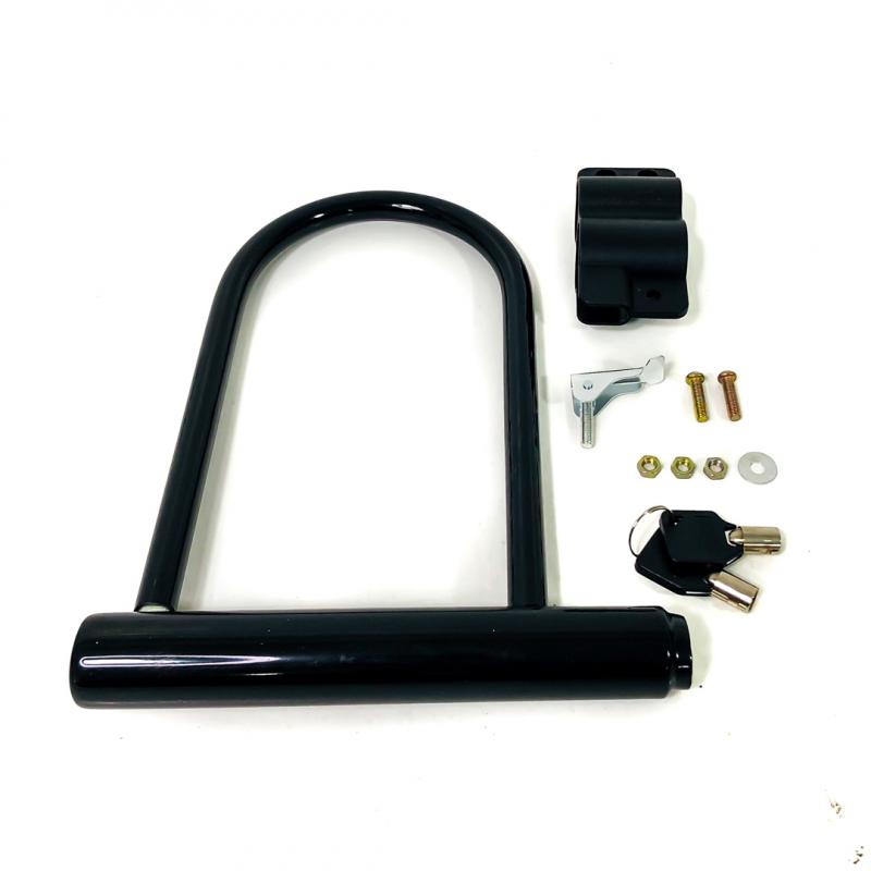 TRABA CANDADO CON LLAVE UNIVERSAL PARA MOTOS Y BICIS COLOR NEGRO MEDIDAS 180 X 245 mm