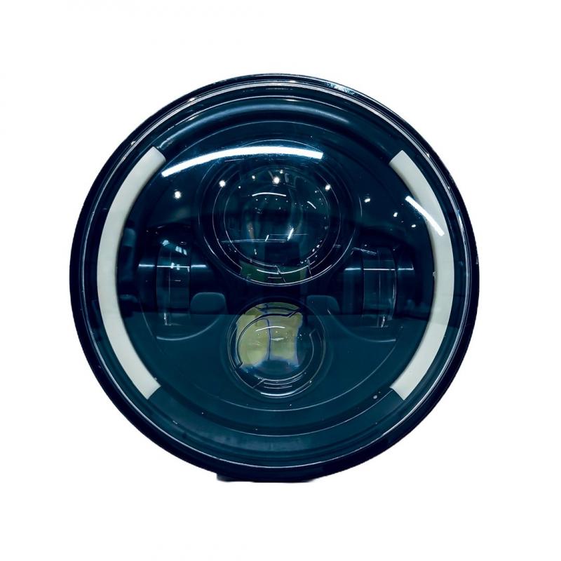 REDONDO 7" USO IDEAL JEEP WRANGLER - RENEGADE / MOTO HARLEY DAVIDSON - ROYAL ENFIELD CON FUNCION ALTA Y BAJA + DRL BLANCO Y AMBAR Y AMBAR- HAZ DE LUZ SPOT - 40 WATTS 12V A 36V