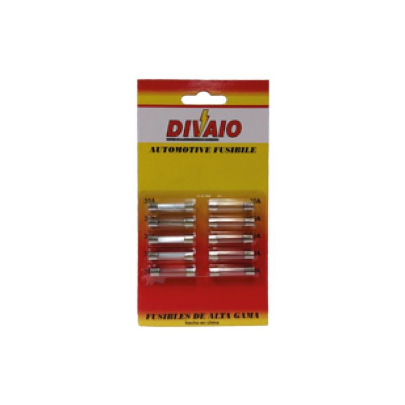 FUSIBLE VIDRIO 32MM EN BLISTER POR 10 UNIDADES SURTIDO 5, 10, 15, 20, 25 AMPER