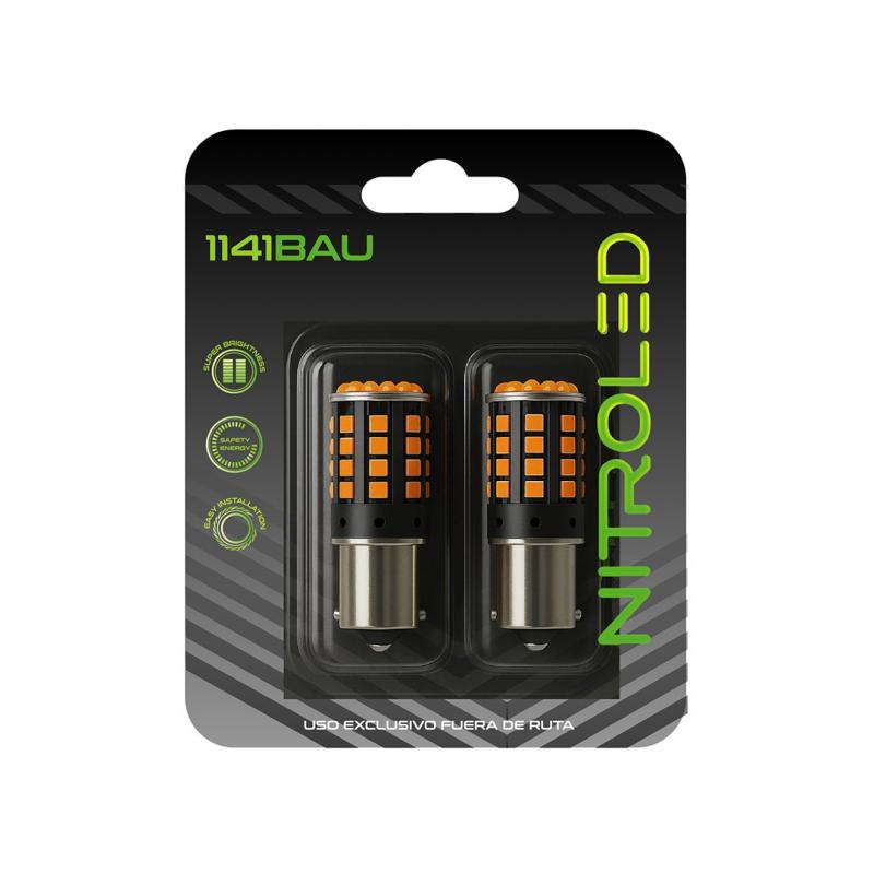 BLISTER 1141 1 POLO PATA DESFASADA BAU15S 12-80V CANBUS 2800 LUMENS AMBAR