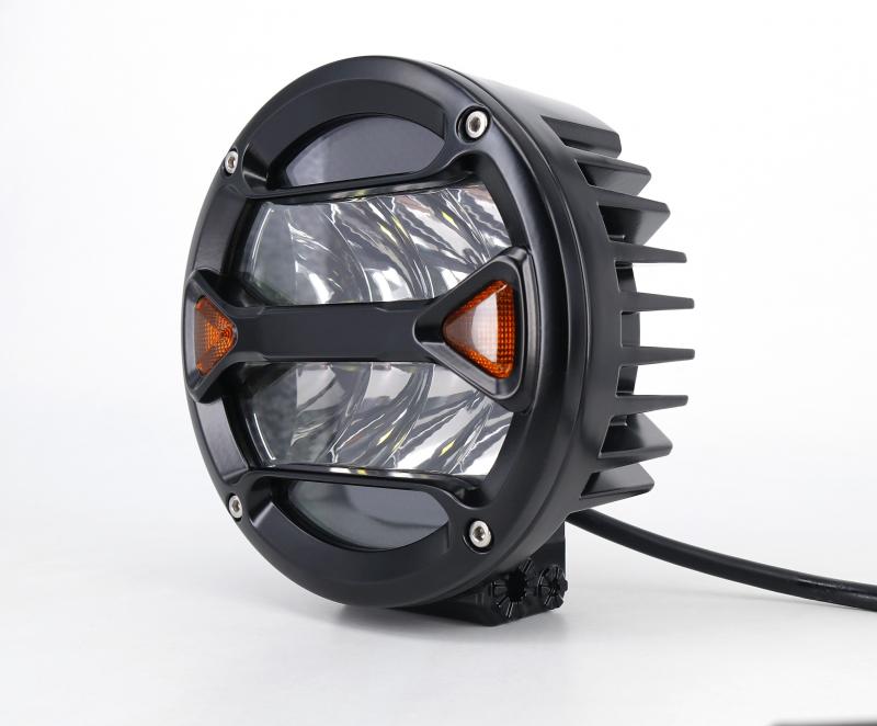 FARO DE LED UNIVERSAL REDONDO 5.5 BLANCO CON GIROS AMBAR 40 WATTS - 8 CHIP LED OSRAM OSLON - 12V/24V