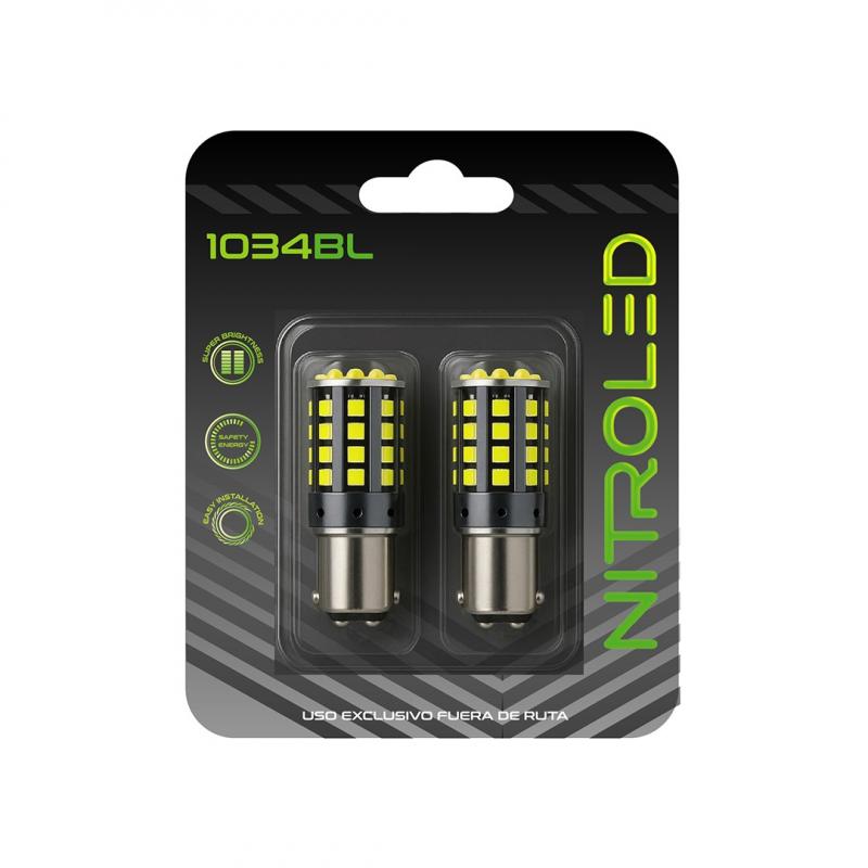 BLISTER 1034 2 POLOS PATA DESPAREJA BAY15D 12-80V  CANBUS 2800 LUMENS BLANCA