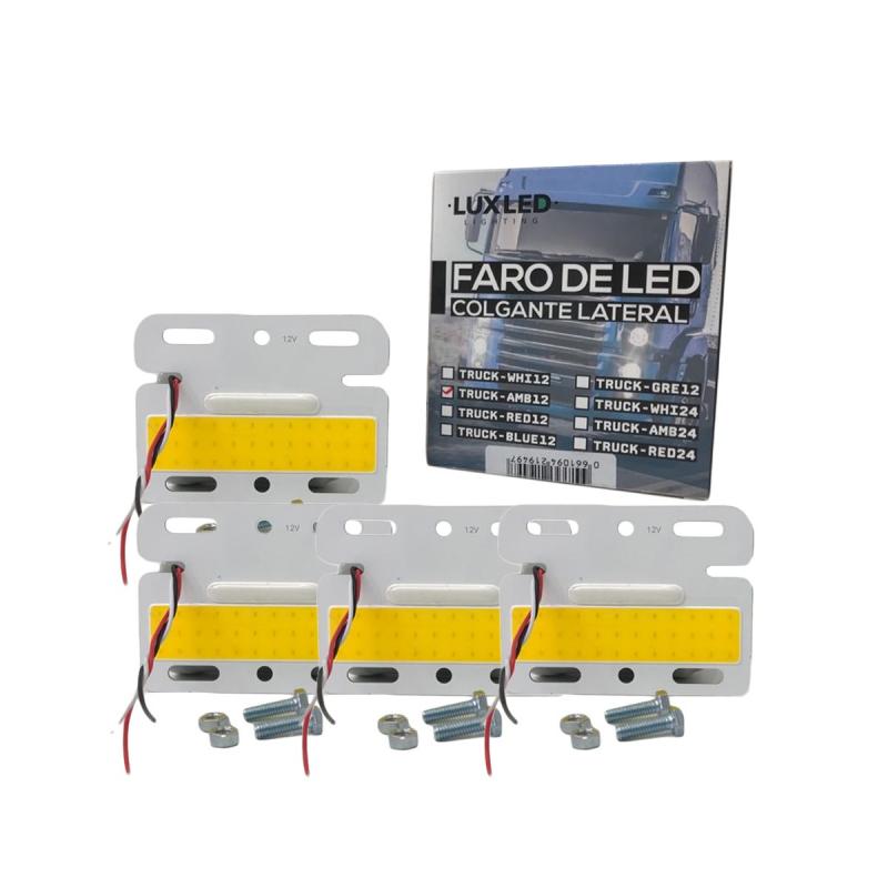 PACK X 4 UNIDADES DE FAROS COLGANTES ENCASTRABLES PARA LATERAL DE CAMION 10.5 CM DE ANCHO X 8 CM DE ALTO AMBAR 12V