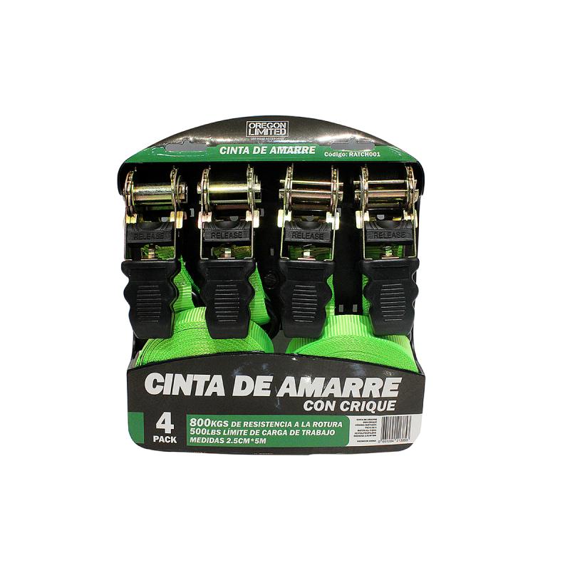 juego de 4 piezas de 5 metros de largo x 2.5cm de ancho. Capacidad 800 kgs