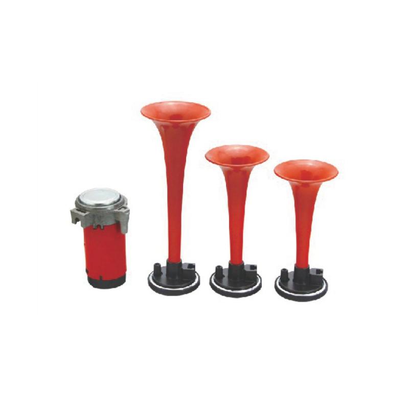 BOCINA CON COMPRESOR CORNETA TRIPLE VOLTAJE 12V ENVASE POR JUEGO