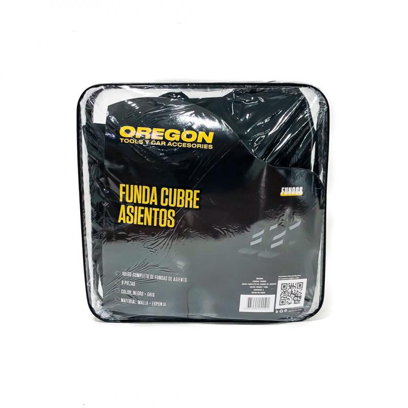 FUNDA CUBRE ASIENTO 9 PIEZAS DE TELA COLOR NEGRO CON DETALLES GRIS