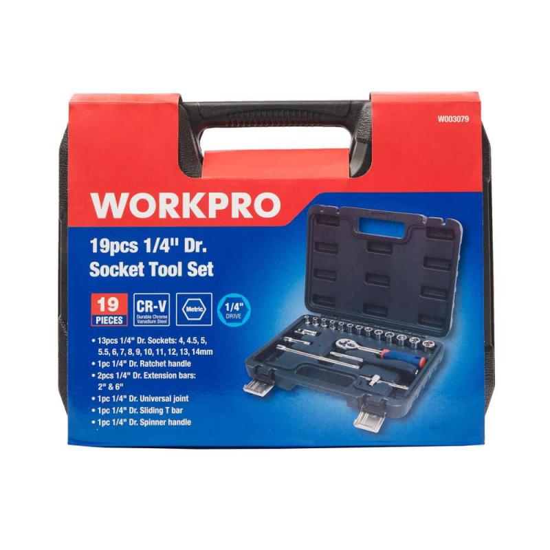 Juego de Bocallaves, Encastre 1/4" CRV 19 Pîezas Valija Plástica