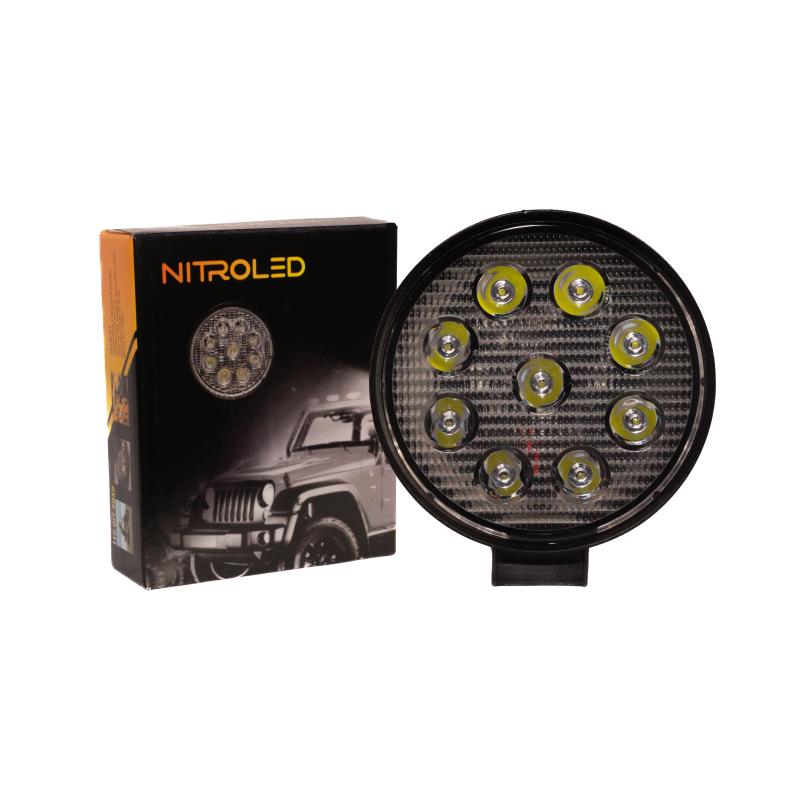 FARO 9 LEDS REDONDO  27W 12/24V  WATERPROOF IP67 - OFF ROAD - MEDIDAS 11  x 11 x 1.8 cm