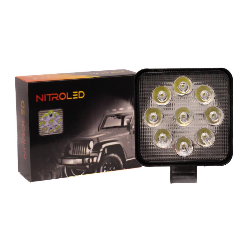Imagen ilustrativa de FARO DE LED MINI CUADRADO 27W 12/24  WATERPROOF IP 67 - OFF ROAD - MEDIDAS 8.5 x 8.5 x 1.8 cm