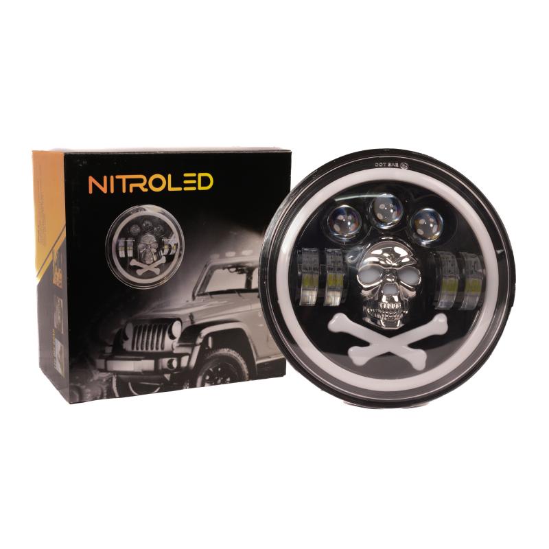 Imagen ilustrativa de FARO REDONDO 7 PULGADAS CALAVERA 12/24 WATERPROOF IP 67 - OFF ROAD ALTA-BAJA- COLORES - 19 x 19 x 7 cm