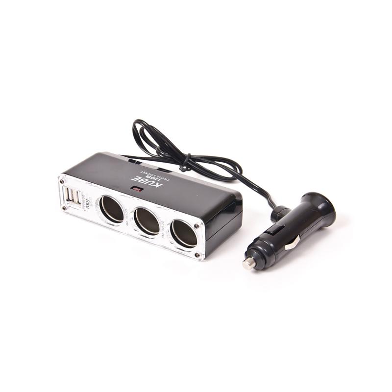 ALARGUE CON 2 USB + 3 ENCENDEDOR INPUT : 12/24V OUTPUT:5V/2100MA NEGRO