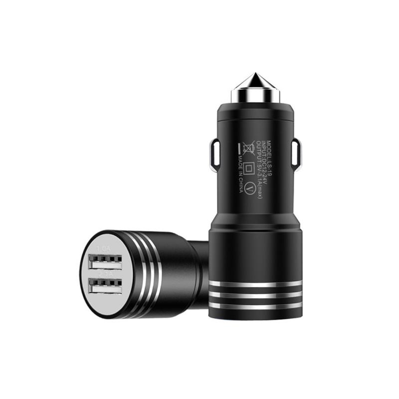 Imagen ilustrativa de ACCESORIO PARA CELULAR CARGADOR DOBLE USB + ENCENDEDOR DE ZINC CON BASE MARTILLO METALICA 12V / 24V OUTPUT 5V 4200 MA NEGRO